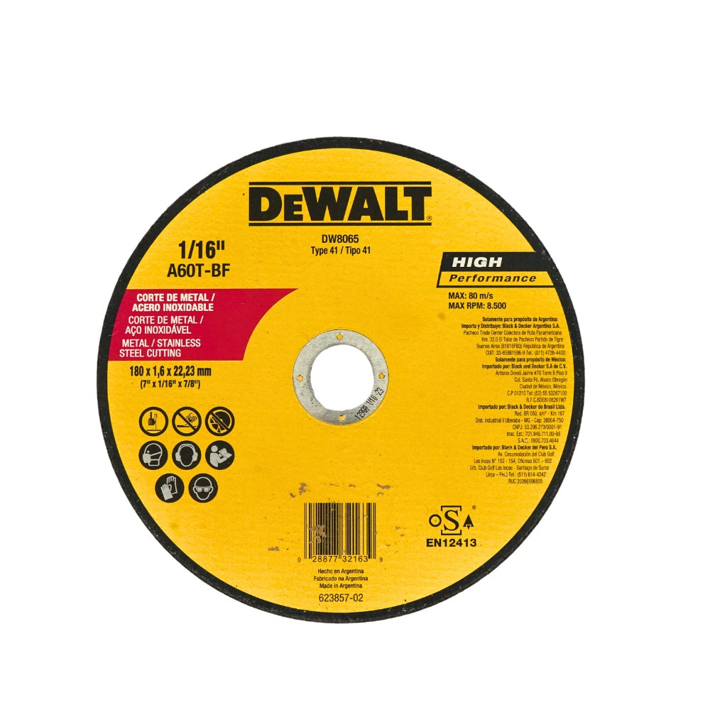 Disco corte metal hp 7 x 0.055 x 7/8 dewalt