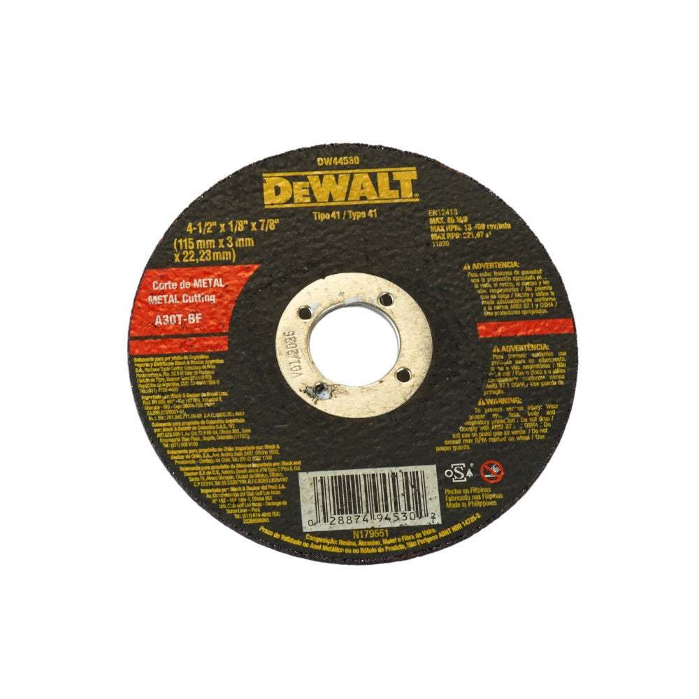 Disco corte metal 4-1/2 x 1/8 dewalt