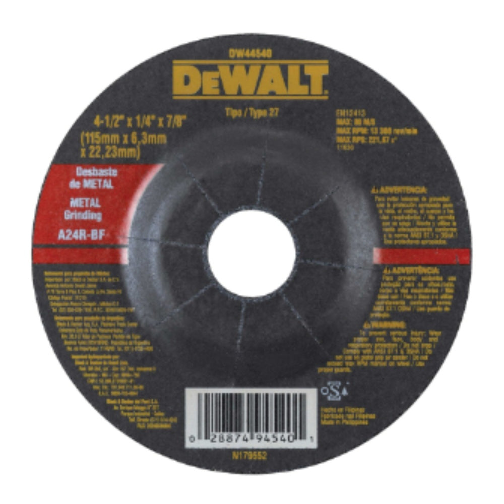 Disco desbaste 4-1/2 x 1/4 dewalt