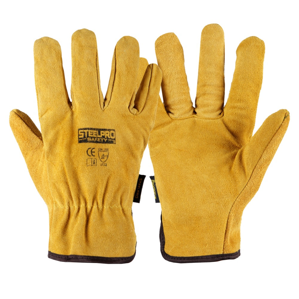 Guante cuero carnaza mostaza steelpro