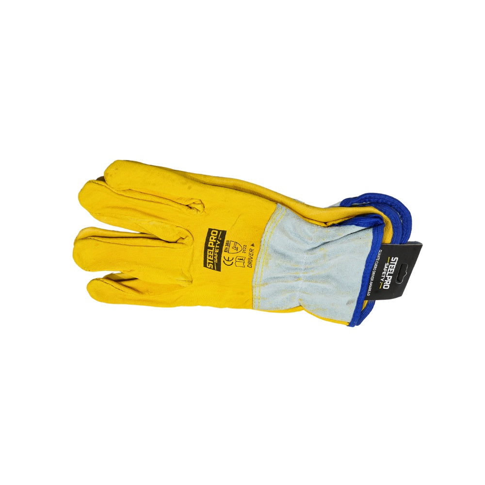 Guante cuero driver amarillo steelpro