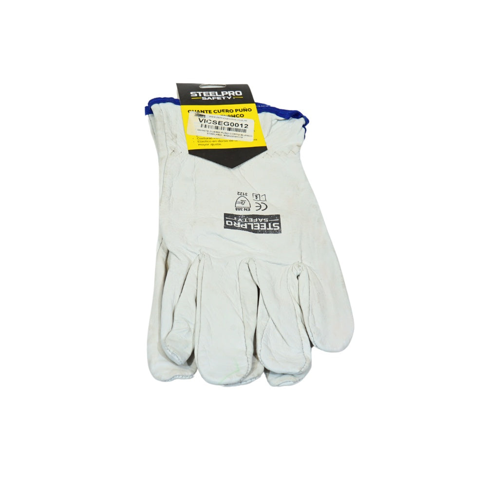 Guante cuero puño corto blanco steelpro