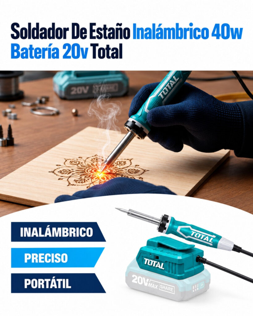 SOLDADOR DE ESTAÑO INALÁMBRICO TOTAL 40 W – SISTEMA 20 V
